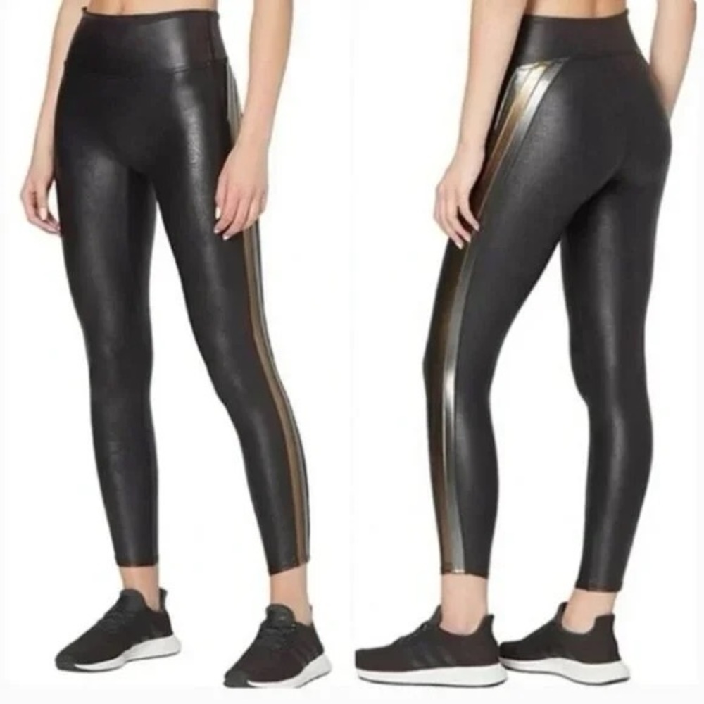 SPANX Faux Leather Metallic Track Stripe 7/8 Leggings 50190R